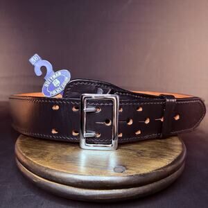 Dutyman Sam Browne Duty Belt Size 48" Black Plain Leather Nickel Buckle 1011